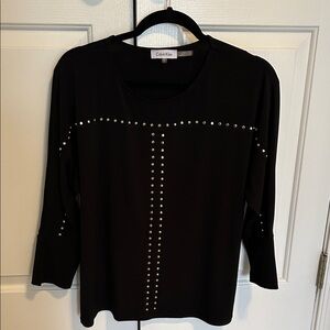 Calvin Klein Black Long-Sleeve Top with Silver Stud Detailing